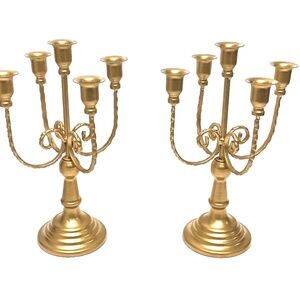 NUPTIO Candle Holders for Table Centerpiece 2 Pcs 30 inch Tall 5 Arm Gold Stand